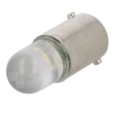 Lâmpada LED pequena com base metálica prateada e difusor de vidro opaco