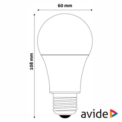 Lâmpada LED branca com dimensões 60 mm x 108 mm e base de rosca