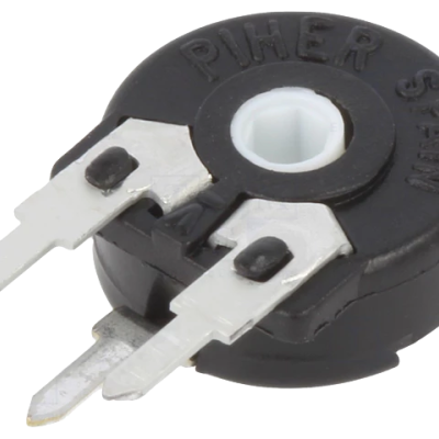 Resistor ajustável preto com inscrições PIHER SPAIN