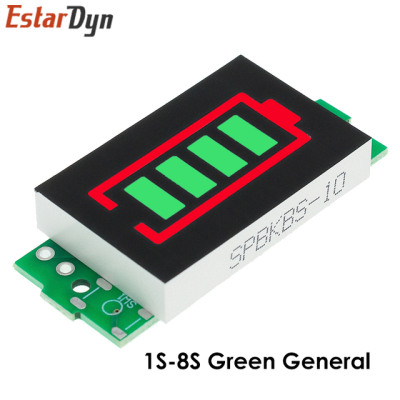 Produto eletrónico com ícone de bateria verde e vermelho em ecrã preto