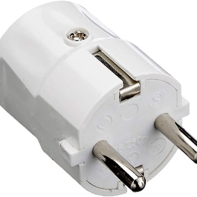 Adaptador de ficha elétrica branco com dois pinos redondos