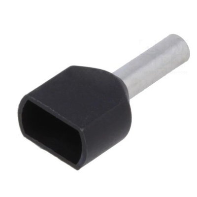 Terminal de cabo metálico com capa isolante preta sobre fundo branco