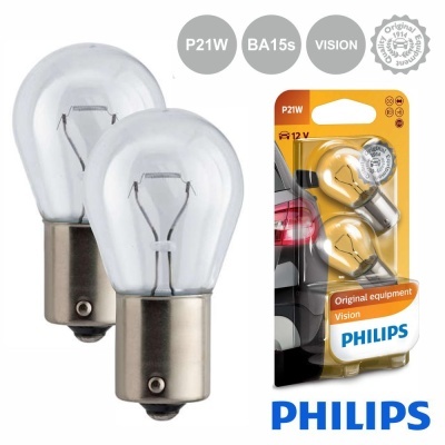 Lâmpadas LED Philips P21W BA15s em embalagem original com selo 'Original equipment Vision'
