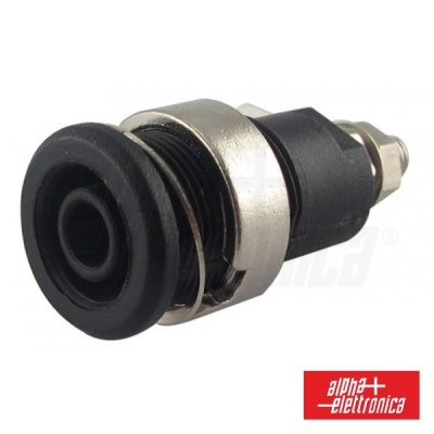 Conector de áudio jack mono preto com anel metálico prateado