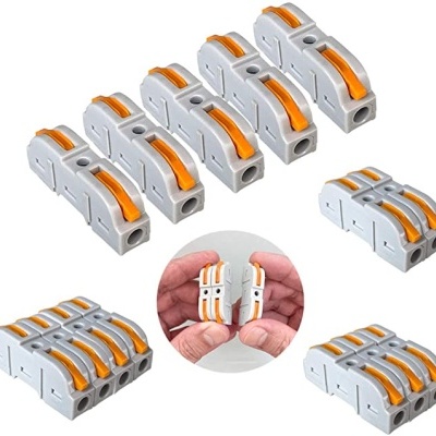 Conjunto de conectores elétricos rápidos cinzentos com alavancas laranja