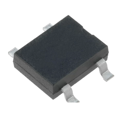 Componente eletrônico preto SMD com quatro terminais metálicos