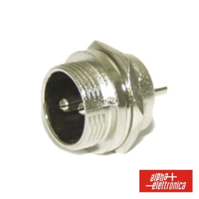 Conector metálico prateado com logotipo alpha elettronica