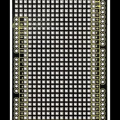 Placa de prototipagem eletrónica preta com pinos numerados e palavra Keyestudio