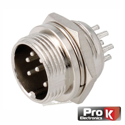 Conector metálico redondo com pinos e rosca