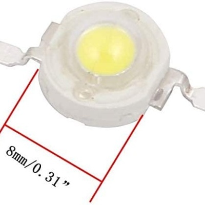 Lâmpada LED branca redonda com 8 mm de diâmetro e contatos metálicos