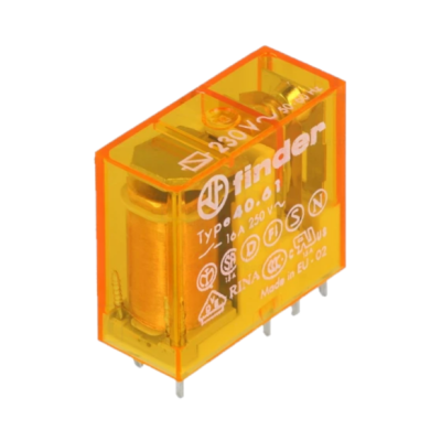 Relé elétrico Finder tipo 40.41 laranja transparente com bobina visível