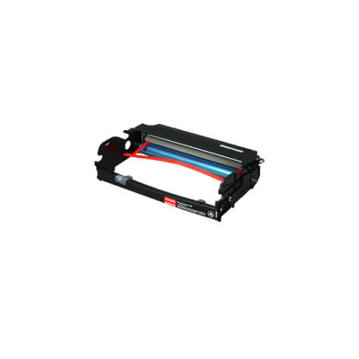 Tambor de impressora com fitas coloridas em fundo branco.