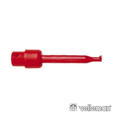 Pino isolado vermelho em plástico para conexões elétricas com texto velleman