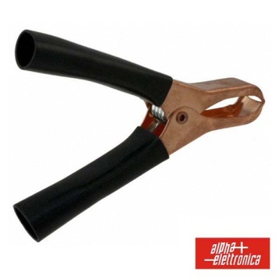 Pinca de metal com revestimento preto e logo Alpha Elettronica