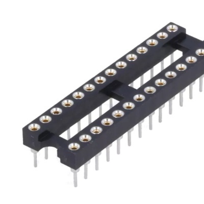 Soquete de circuito integrado preto com 28 pinos metálicos