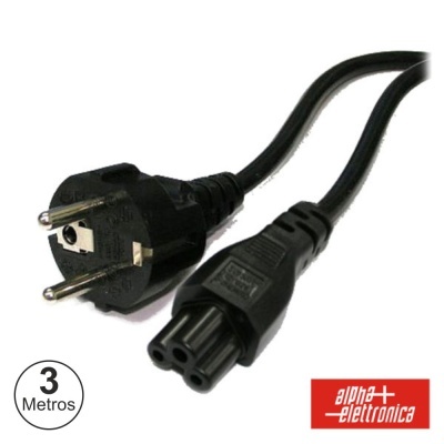 Cabo de alimentação elétrico preto com fichas de três pinos