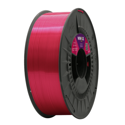 Bobina de filamento 3D rosa com núcleo preto e etiqueta roxa