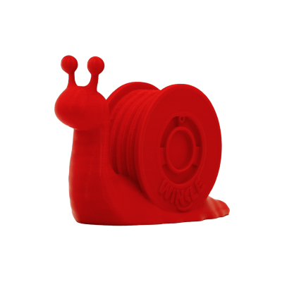 Figura de caracol vermelho com padrão circular no casco e texto WINCLE