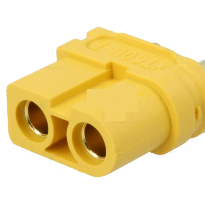 Conector elétrico amarelo com dois orifícios circulares