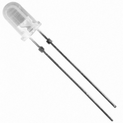 LED branco com terminais metálicos em fundo branco