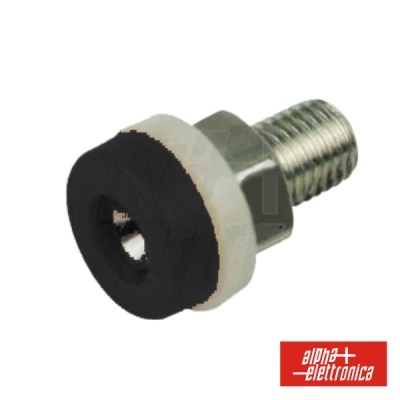 Parafuso metálico com cabeça preta e peça branca