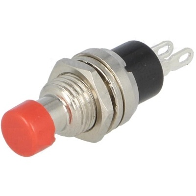 Interruptor de pressão com botão vermelho e terminais metálicos