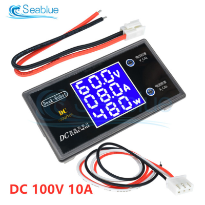 Medidor digital DC com display LED azul e fios com conectores brancos