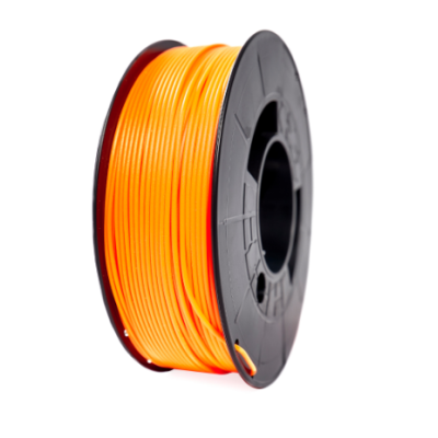 Carretel de filamento 3D laranja com suportes pretos