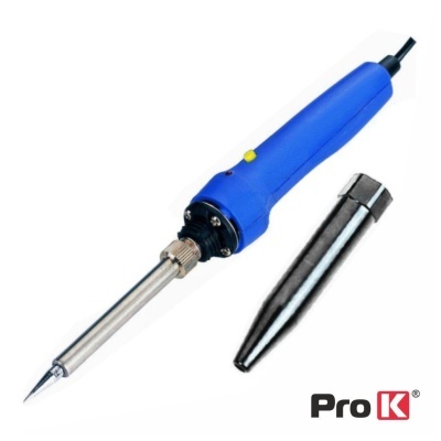 Ferro de soldar azul com suporte metálico