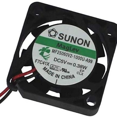 Ventoinha quadrada preta SUNON MF25060V2-1000U-A99 com etiqueta verde e branca