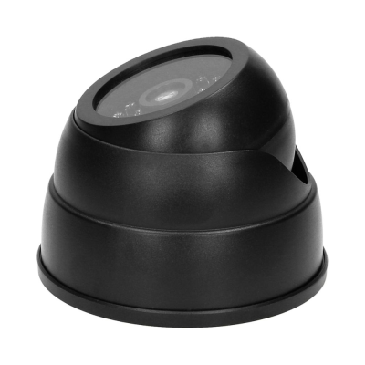 Câmara de vigilância preta em formato cúpula sobre fundo branco