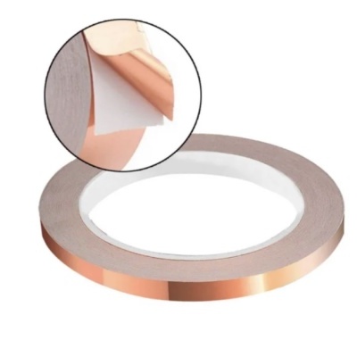 Fita adesiva de cobre metálico em rolo com protetor branco