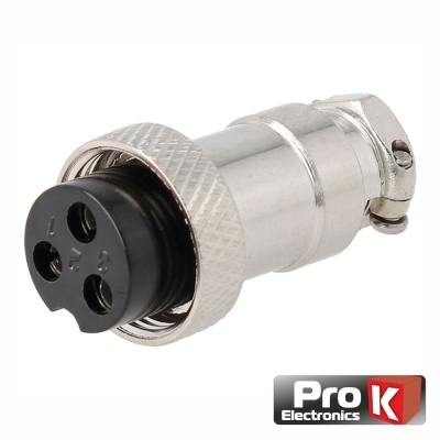 Conector circular metálico prateado com três entradas