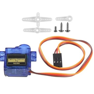 Micro servo azul translúcido com acessórios e cabo colorido