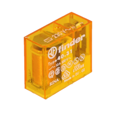 Relé elétrico Finder amarelo-laranja transparente