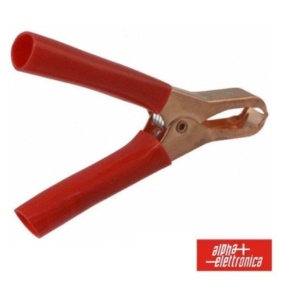 Pinça de mola com cabo vermelho e parte metálica de cobre