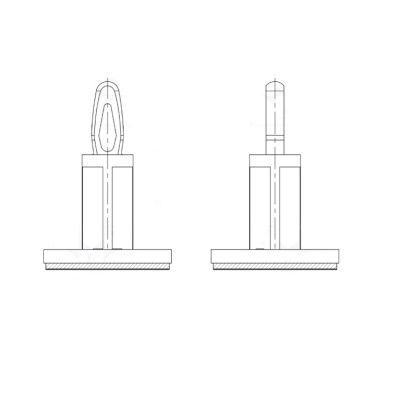 Desenho técnico de um suporte retangular visto de frente e de lado