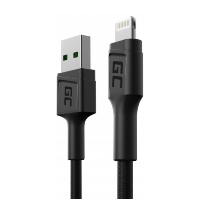 Cabo de carregamento USB para Lightning preto com logo 'GC'