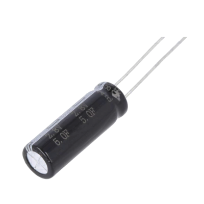 Condensador eletrolítico axial preto com terminais metálicos