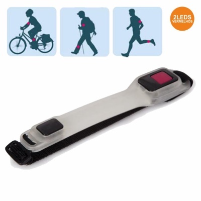 Pulseira ajustável com luzes LED vermelhas para segurança em atividades ao ar livre
