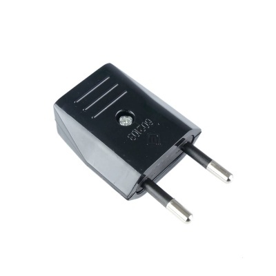 Adaptador elétrico preto com dois pinos metálicos