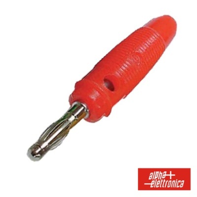 Conector banana vermelho com ponta metálica e logotipo alpha elettronica