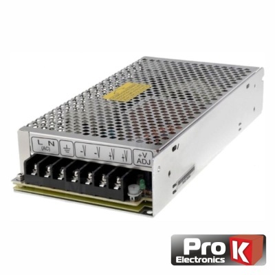 Fonte de alimentação metálica perfurada com terminais de ligação elétrica