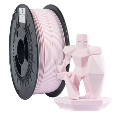 Rolo de filamento 3D rosa claro com figura geométrica 3D rosa claro de guerreiro.