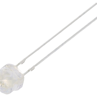 dois LEDs com lentes transparentes e fios metálicos longos