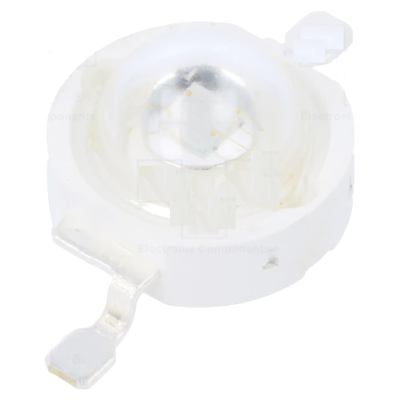 Componente LED branco com lente e terminais metálicos