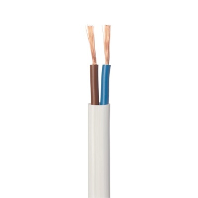 Cabo elétrico branco com dois fios internos castanho e azul com fios de cobre expostos