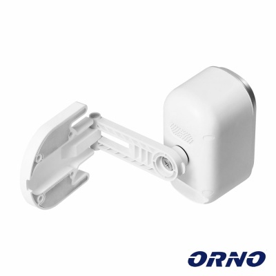 Dispositivo branco com braço articulado e base para fixação, logótipo ORNO