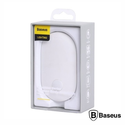 Embalagem branca do produto Baseus Lighting com dispositivo branco arredondado