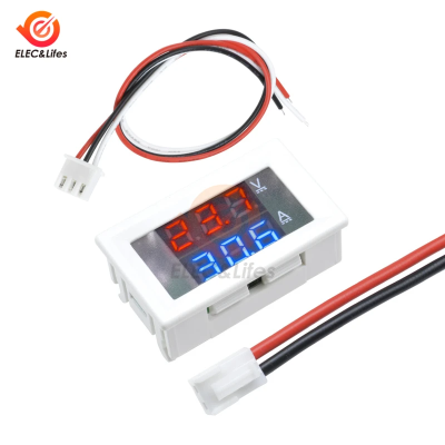 mostrador digital branco com fios preto e vermelho e visor LED colorido